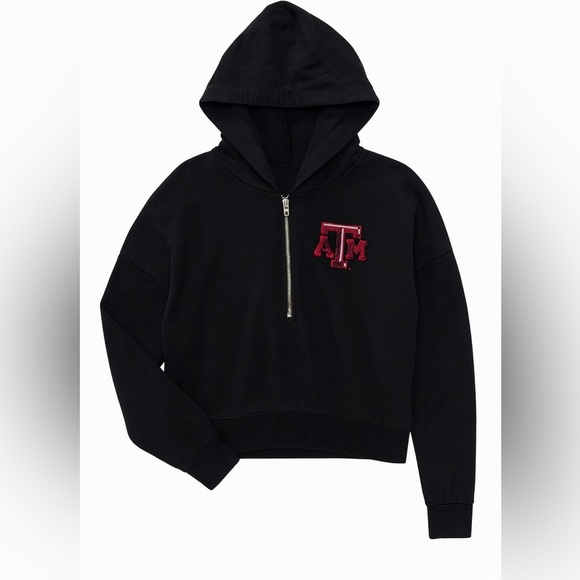 PINK Victoria's Secret Tops - PINK Victoria's Secret Texas A&M Black Quarter-Zip Hoodie 🖤✨